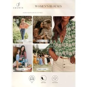 SHEWIN Blouses for Women Dressy Casual Floral Boho Tops Tunics Loose V Neck Long Sleeve Shirts Trendy Fall Outfits for Women 2025, L, Green