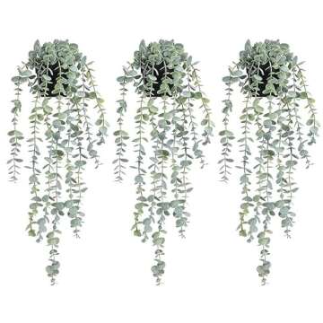 COCOBOO 3pcs Hanging Fake Plants, Artificial Hanging Plants Fake Potted Eucalyptus for Wall Room Hom...