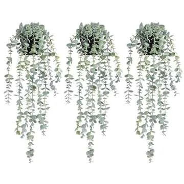 COCOBOO 3pcs Hanging Fake Plants, Artificial Hanging Plants Fake Potted Eucalyptus for Wall Room Hom...