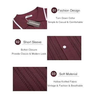 Stylish COOFANDY Men's Vintage Short Sleeve Button Shirt