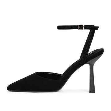QIY Black Pumps for Women Dressy Sling Back Heels Black Pointy Pointed Toe Heels Heeled Sandals Clos...