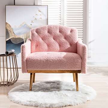 Olela Modern Accent Chair with Arms, Tufted Decorative Single Sofa Fabric Armchair with Gold Metal L...