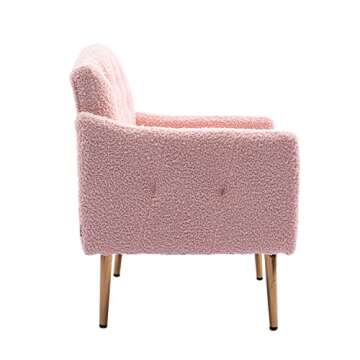 Olela Modern Accent Chair with Arms, Tufted Decorative Single Sofa Fabric Armchair with Gold Metal Legs, Upholstered Reading Chair for Living Room Bedroom Office (Pink - Fabric)