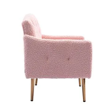 Olela Modern Accent Chair with Arms, Tufted Decorative Single Sofa Fabric Armchair with Gold Metal Legs, Upholstered Reading Chair for Living Room Bedroom Office (Pink - Fabric)