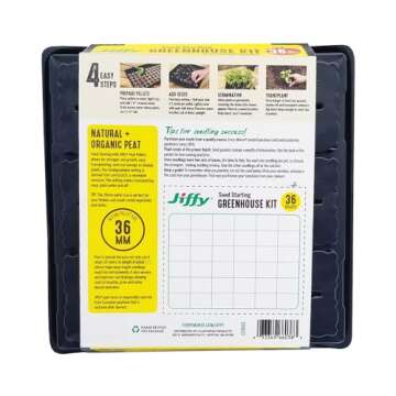 Jiffy Seed Starting Tray Kit, 36 Cell 36mm Peat Pellets with Bonus - 4 Pack, 144 Pellets Total