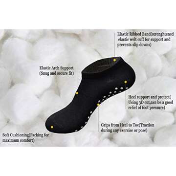 DIBAOLONG Non Slip Yoga Socks for Women, Pilates Socks with Grips Slipper Barre Hosptial Cozy Crew Ankle Socks with Grips (6.5-9)