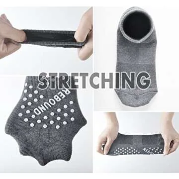 DIBAOLONG Non Slip Yoga Socks for Women, Pilates Socks with Grips Slipper Barre Hosptial Cozy Crew Ankle Socks with Grips (6.5-9)