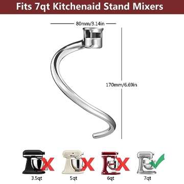 LETOMS Dough Hook Replacement for KitchenAid 7QT Bowl-Lift Stand Mixers, Spiral and Stainless Steel ...
