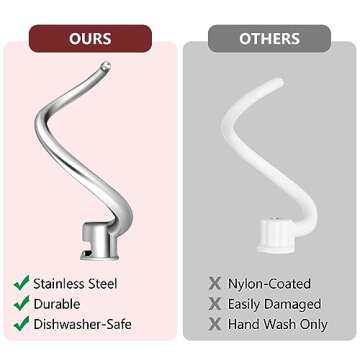 LETOMS Dough Hook Replacement for KitchenAid 7QT Bowl-Lift Stand Mixers, Spiral and Stainless Steel Hook for Kitchen aid Attachment Accessories