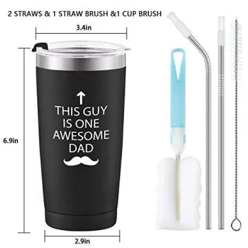 GINGPROUS This Guy Is One Awesome Dad Travel Tumbler Best Dad Tumbler Funny Birthday Christmas Gifts for Dad Grandpa Husband Men Father's Day, 20 Oz Insulated Stainless Steel Tumbler, Black