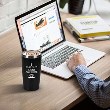 GINGPROUS This Guy Is One Awesome Dad Travel Tumbler Best Dad Tumbler Funny Birthday Christmas Gifts for Dad Grandpa Husband Men Father's Day, 20 Oz Insulated Stainless Steel Tumbler, Black