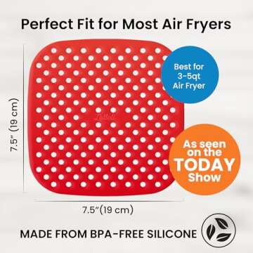 Reusable Air Fryer Liners 3 Pack for 3-5QT or Bigger - 7.5" Square Silicone Airfryer Liner - Easy to...
