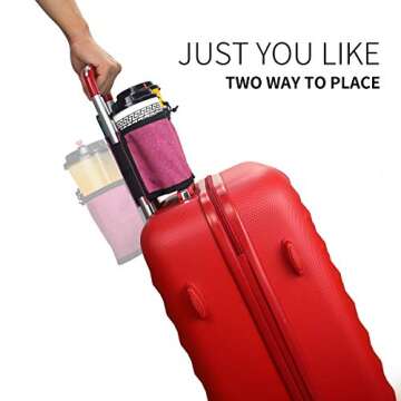 Luggage Travel Drink Bag Cup Holder Free Your Hand for Drink Beverages Caddy Coffee with Backpack Fits All Suitcase Handles (Pink)