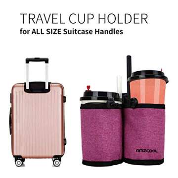 Luggage Travel Drink Bag Cup Holder Free Your Hand for Drink Beverages Caddy Coffee with Backpack Fits All Suitcase Handles (Pink)