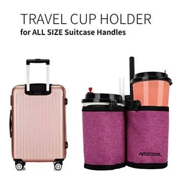 Luggage Travel Drink Bag Cup Holder Free Your Hand for Drink Beverages Caddy Coffee with Backpack Fits All Suitcase Handles (Pink)