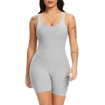 Fanuerg Women's Summer Scoop Neck Bodycon Jumpsuit Grey
