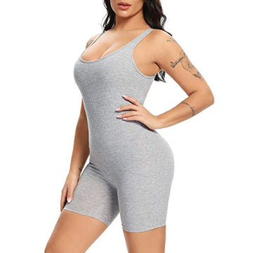 Fanuerg Women's Summer Scoop Neck Bodycon Jumpsuit Grey