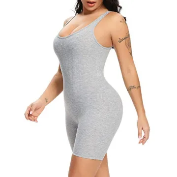 Fanuerg Women's Summer Scoop Neck Bodycon Jumpsuit Grey