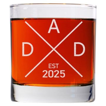 CARVELITA Dad Est 2025 Whiskey Glass - Pregnancy Announcements For Dad - 11oz Old Fashioned Bourbon ...