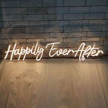 SYLHOME Large Happily Ever After LED Neon Light Sign 14.6"X7.5"+ 20.9"X7.5" Wedding Party Birthday N...
