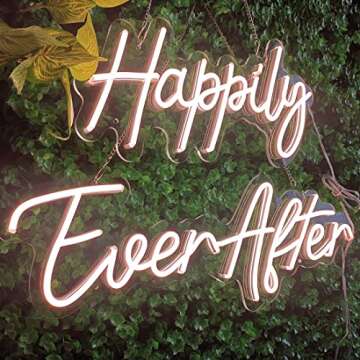 SYLHOME Large Happily Ever After LED Neon Light Sign 14.6"X7.5"+ 20.9"X7.5" Wedding Party Birthday Neon Art Wall Sign Decor Bedroom Home Bar Pub Decor Gift Night Light 12V Warm White
