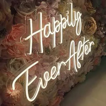 SYLHOME Large Happily Ever After LED Neon Light Sign 14.6"X7.5"+ 20.9"X7.5" Wedding Party Birthday Neon Art Wall Sign Decor Bedroom Home Bar Pub Decor Gift Night Light 12V Warm White