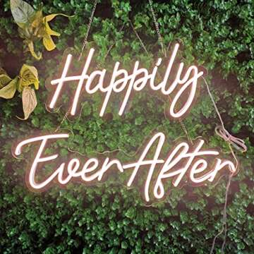 SYLHOME Large Happily Ever After LED Neon Light Sign 14.6"X7.5"+ 20.9"X7.5" Wedding Party Birthday Neon Art Wall Sign Decor Bedroom Home Bar Pub Decor Gift Night Light 12V Warm White