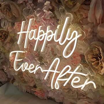 SYLHOME Large Happily Ever After LED Neon Light Sign 14.6"X7.5"+ 20.9"X7.5" Wedding Party Birthday Neon Art Wall Sign Decor Bedroom Home Bar Pub Decor Gift Night Light 12V Warm White