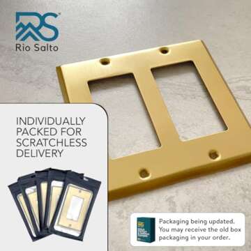 Rio Salto BRASS Metal Gold Double Light Switch Wall Plate or Outlet Cover Wall Plate, STANDARD SIZE....