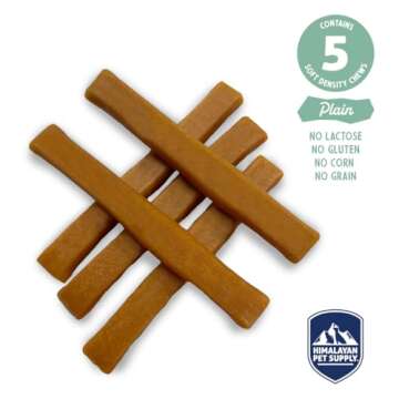 Himalayan Dog Chew Yogurt Sticks, Plain Flavored, Dog Treats With Prebiotics, Probiotics & Protein, Digestive Support, Lactose & Gluten Free, Natural Dog Treat for All Breeds, Made in America, 5 Count
