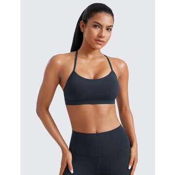 CRZ YOGA Butterluxe Womens Y Back Sports Bra - Padded Racerback Low Impact Spaghetti Thin Strap Workout Yoga Top True Navy Small