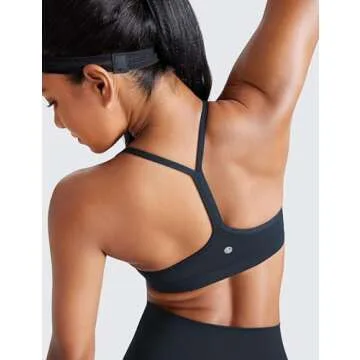 CRZ YOGA Butterluxe Womens Y Back Sports Bra - Padded Racerback Low Impact Spaghetti Thin Strap Workout Yoga Top True Navy Small
