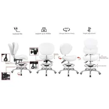 Kaleurrier Adjustable Drafting Stool with Backrest & Foot Rest