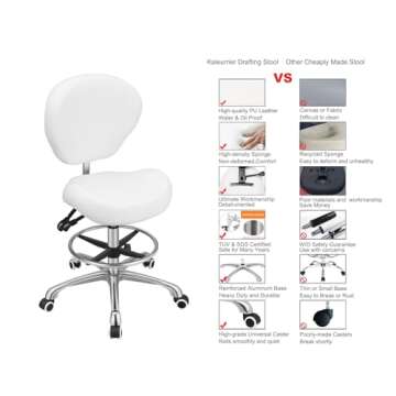 Kaleurrier Adjustable Drafting Stool with Backrest & Foot Rest