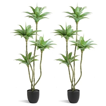 Waoops Artificial Trees Faux Water Lilies with 4 Heads in Pot 4.6 Ft Fake Tree Greenery Plants for O...