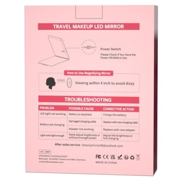 FUNTOUCH 1800mAh Rechargeable Large Travel Makeup Mirror with Lights, 10x7.5 Portable Lighted Makeup Mirror with 3 Color Lights, Dimming Folding Light Up Travel Mirrors with 10X Magnifying Mirror