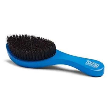 Torino Pro Wave Brushes by Brush King - Medium Curve Waves Brush #350 - Blue, Boar Bristles, Oval, for 360 Waves Hair Care