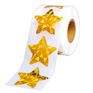 1" Small Holographic Gold Star Stickers,500 Pcs Shiny Sparkle Star Adhesive per Roll Reward Foil Labels for Home, School, Bar, DIY and Office Decoration (Glitter Gold)