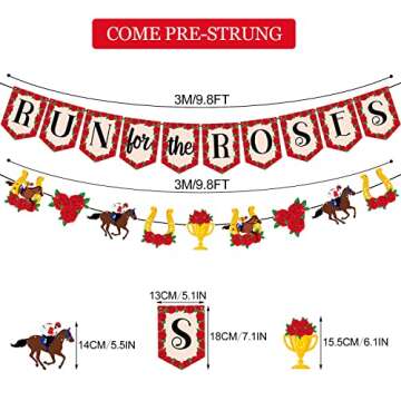 PTFNY Run for The Roses Banner Horse Racing Garland Kentucky Derby Horse Racing Decoration Party Sup...