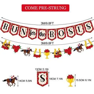 PTFNY Run for The Roses Banner Horse Racing Garland Kentucky Derby Horse Racing Decoration Party Sup...