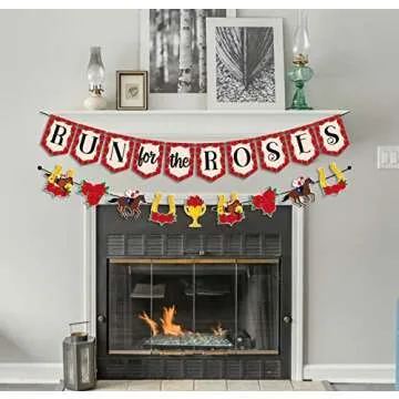 PTFNY Run for The Roses Banner Horse Racing Garland Kentucky Derby Horse Racing Decoration Party Supplies for Kentucky Derby Day Party Home Decor