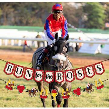 PTFNY Run for The Roses Banner Horse Racing Garland Kentucky Derby Horse Racing Decoration Party Supplies for Kentucky Derby Day Party Home Decor
