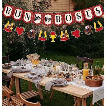 PTFNY Run for The Roses Banner Horse Racing Garland Kentucky Derby Horse Racing Decoration Party Supplies for Kentucky Derby Day Party Home Decor