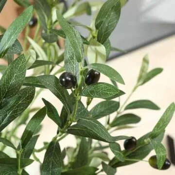 SOGUYI Artificial Olive Tree 6ft Tall Fake Plant, Faux Olive Tree Topiary Silk Trees with Handmade Woven Basket Planter, Artificial Floor Plants for Home Office Living Room Indoor Decor(Set of 1)