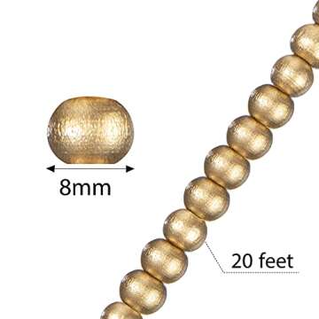 Wooden Bead Garland Round Bead Wreath Christmas Party Holiday Decorations (Gold,1)