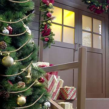 Wooden Bead Garland Round Bead Wreath Christmas Party Holiday Decorations (Gold,1)