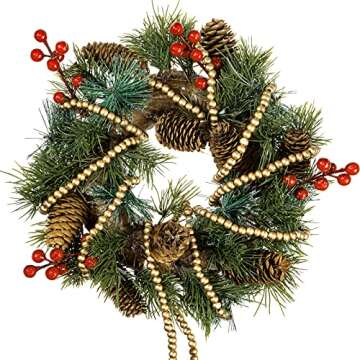 Wooden Bead Garland Round Bead Wreath Christmas Party Holiday Decorations (Gold,1)