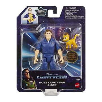 Mattel Disney and Pixar Lightyear Jumpsuit Buzz Lightyear Action Figure, 12 Points of Articulation & Robot Cat Sox, 5-in Scale