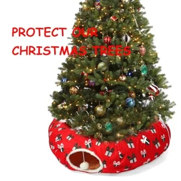 LUCKITTY Christmas Cat Tunnel Bed - Red Decorative Style