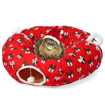 LUCKITTY Christmas Cat Tunnel Bed - Red Decorative Style